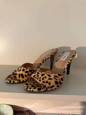 Steve Madden Leopard-Print Open Toe Heels in Tan and Black